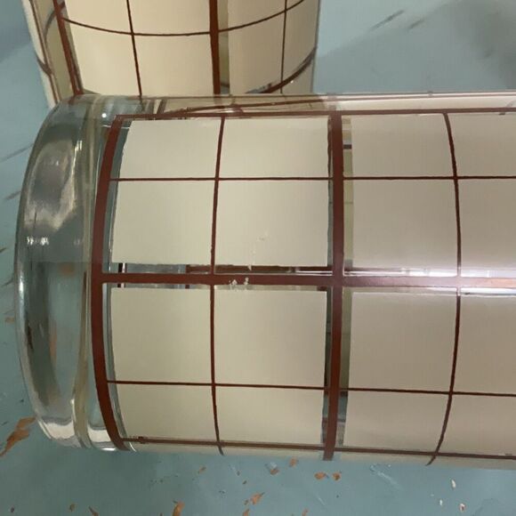 Georges Briand Brown Beige Checker Old Fashioned Whiskey Rocks Tumblers Glasses - Picture 5 of 5